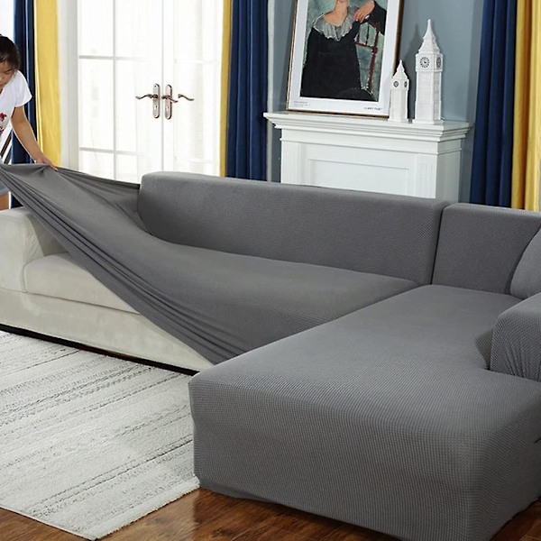 Sofa Betræk, Hjørne Stræk Sofa Betræk, Stræk Sofa Betræk til 1/2/3/4 sæder (L-formet hjørnesofa kræver to) (1 sæde: 90-140 cm, grå)  (FMY)