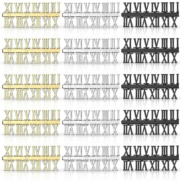 15 stycken klocksiffror kit DIY digitala klocksiffror klockvisare klocktillbehör (romerska siffror (FMY) Gold silver black
