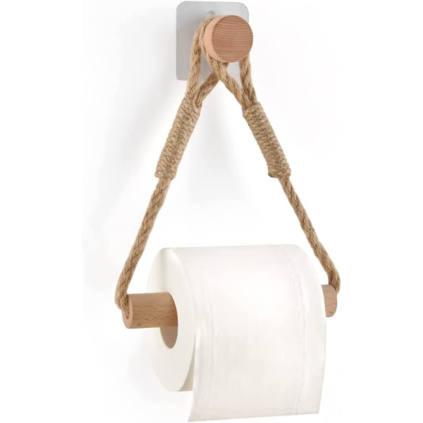 Självhäftande Toalettrullehållare, Badrumspappershållare Toalettrullehållare Trärep Handduksring Rustik