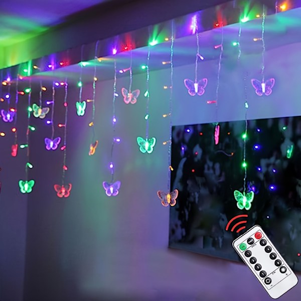 1 stk LED-lyslenke, LED-sommerfugl gardinlys, 21,3 fot/255,9 tommer 8 moduser USB-lader vindu blinkende lyslenke med fjernkontroll, 9  (FMY) Multicolor