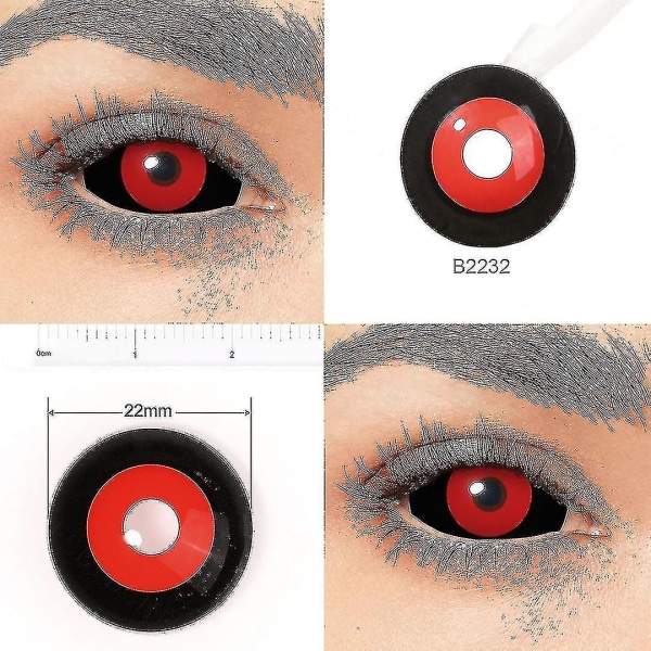 22 mm røde og svarte Sclera-kontaktlinser med fulle øyne Halloween-kontaktlinser Tokyo Ghoul Scary Cosplay-kontaktlinser Vampyrøyelinser (FMY)