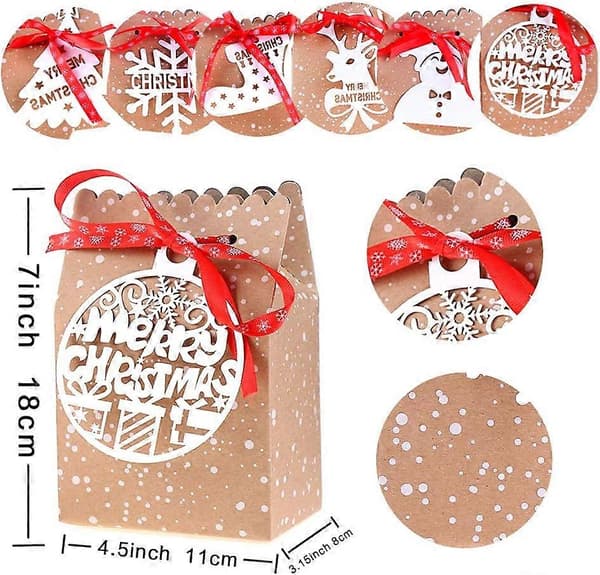 24 stycken julgodispapperspresentaskar presentpåsar i kraftpapper för julgåvor (FMY)