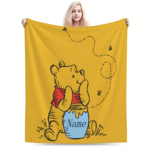 1 stk Tilpassbar Winnie the Pooh Personlig Navnteppe Mykt Flanellteppe, Koselig og Varmt Reiseteppe, Digitalt Trykt Sesongmessig Tilbehør (FMY) 40inch*50inch