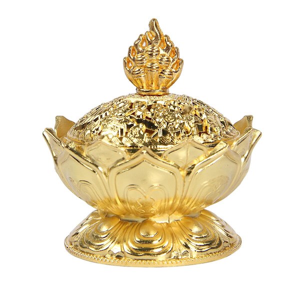 Lotusblomst Metal Bronze Effekt Røgelse Kegleholder Buddhistisk Hjem Decor (FMY) Gold