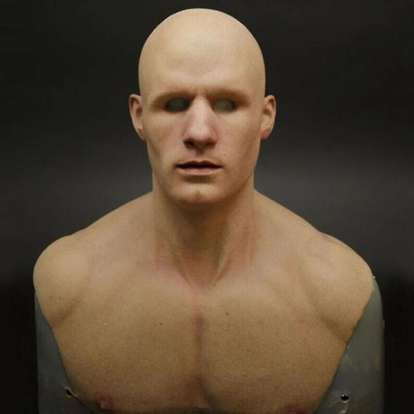 Latex Man Face Cover Male Masquerade Full Head Mask Cosplay Halloween Party Prop  (FMY) Bald