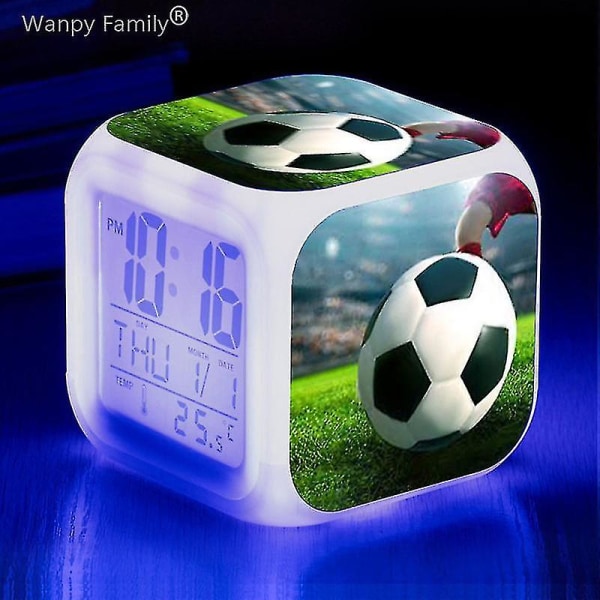 Fotboll 7-färgsbyte Fotbollsväckarklocka Barnsovrum Multifunktion LED Digitala klockor för (FMY)