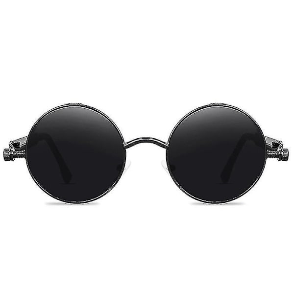 Vintage Polarisoivat Steampunk-Aurinkolasit Miehille Pyöreät Aurinkolasit Tyylisä (FMY) Black Frame Grey Lenses