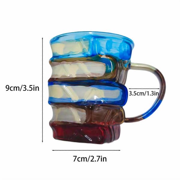3D Färgglada Böcker Mugg Stack (450ml) - Packa upp Kaffekonstpresent för Bokälskare, Nyhetskaffemuggar (FMY)