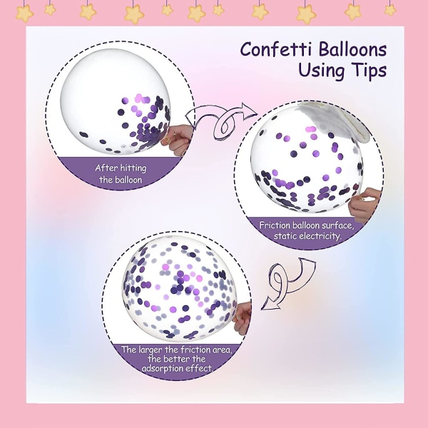 50 delar lila ballongfestdekorationer Konfettiballonger Latexballonger för tjejer och damer (FMY)