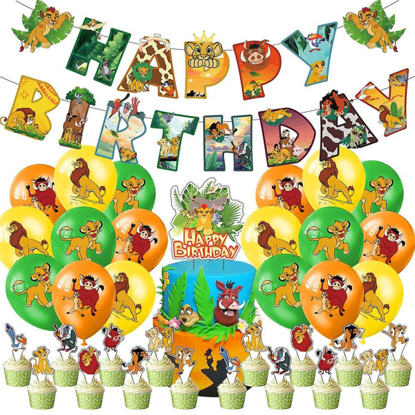 The Lion King-tema Bursdagspynt Festrekvisita Bannerballonger Cake Toppers Sett Jungle Lion Decor For Kids (FMY)