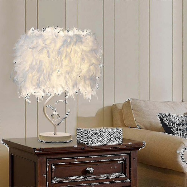 Vit Fjäder Bordlampa Natt Sänglampa (FMY)