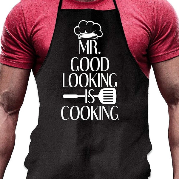 Roligt förkläde Köksförkläde Svart Cheaf Middagsfest Förkläde Kök för män BBQ Matlagning Polyester Baktillbehör Partihandel (FMY)