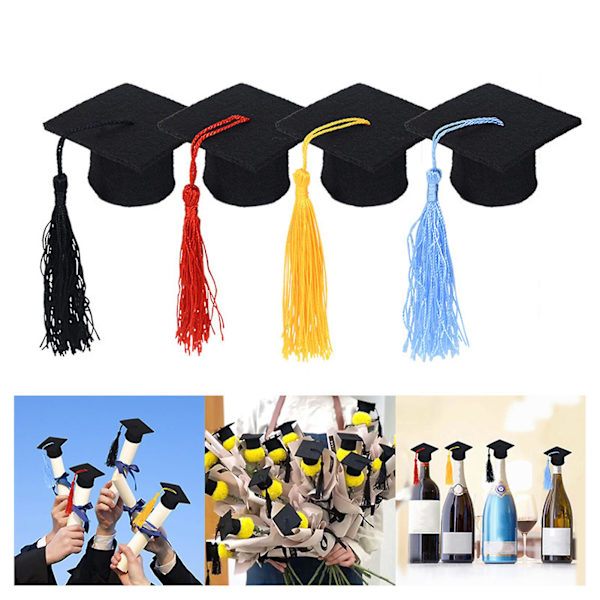 20 stk. Mini-bachelorhatt i filt med dusker til feiringer, vinflasketopper for graduering, festartikler for graduering (FMY) Black One Size