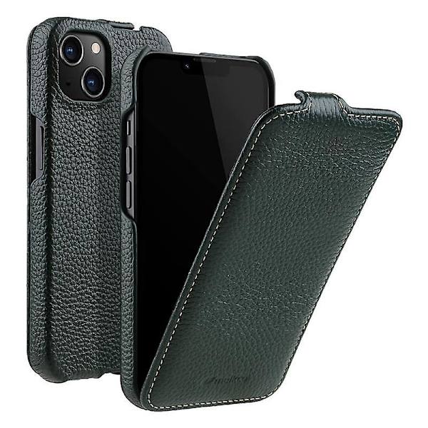 Vertikalt Flip-fodral för iPhone 13 i äkta läder med litchitextur + PC-skyddande skal (FMY) Dark green iPhone 13 6.1 inch