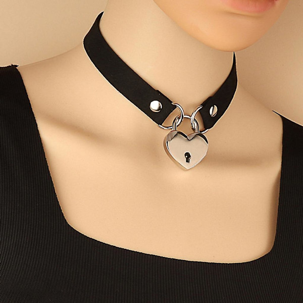 Hjerte hængelås choker halskæde med nøgler kvinder Cosplay krave choker  (FMY) Black