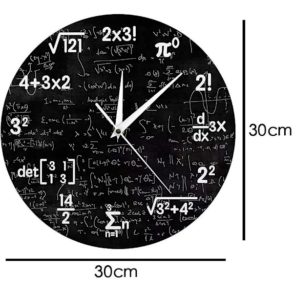 Matematikväggklocka, Matematik klocka, för barn Matematikformler Ikoner Väggklocka Klassrumsdekoration, Present till Lärare  (FMY) black