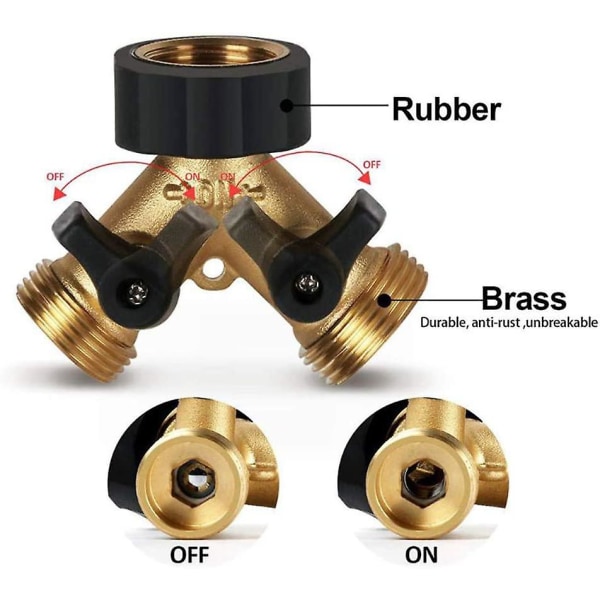 Mässingsträdgårdsslang med Y-koppling Y-ventil Ventilkoppling Trädgårdsslang Komfortgrepp Kranutloppskran med 2 oberoende på/av-ventiler