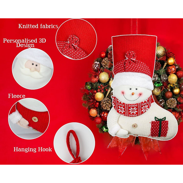 Sæt med 3 personlige 18'' julestrømper med søde julemands- og snemandsdesign (FMY)