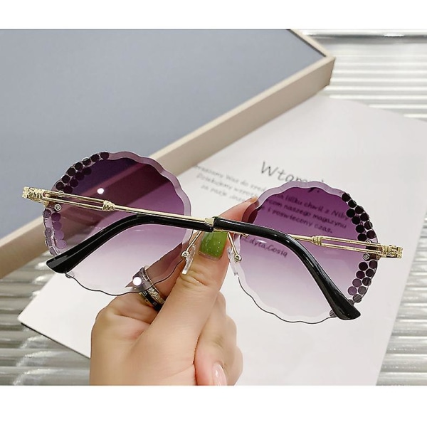 Wekity-solbriller for kvinner Overdimensjonerte runde blomsterformede diamantkrystallsolbriller med innfestede diamantskjærende linsesolbriller (FMY)