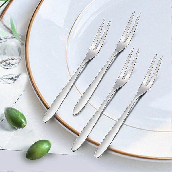 12 stk Dessertgafler, 5,1 tommer rustfritt stål Mini Salat Fruktgaffel Smaksgafler Gaffel (FMY) silver