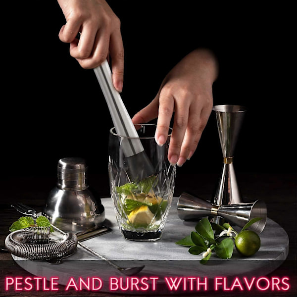 Cocktail Crafting Mastery: Cocktail Muddler i rustfrit stål, professionelt barværktøj til mojito-elskere og hjemmebartendere, blandingsske, (FMY)