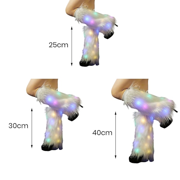1 Par Dam Benvärmare med LED-Ljus, Fuskpäls, Vinter, Höst, Plush Elastiska Benöverdrag (FMY) White 30cm