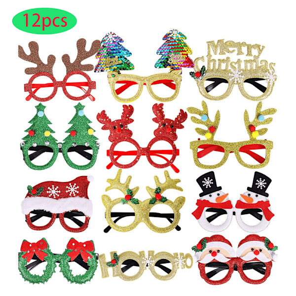 12 st Vibrerande Julpartyglasögonrekvisita - Hållbara, Nyhet Julfotobås Glasögonramar med Allmän Passform, Inga Fjädrar, (FMY) 12pcs