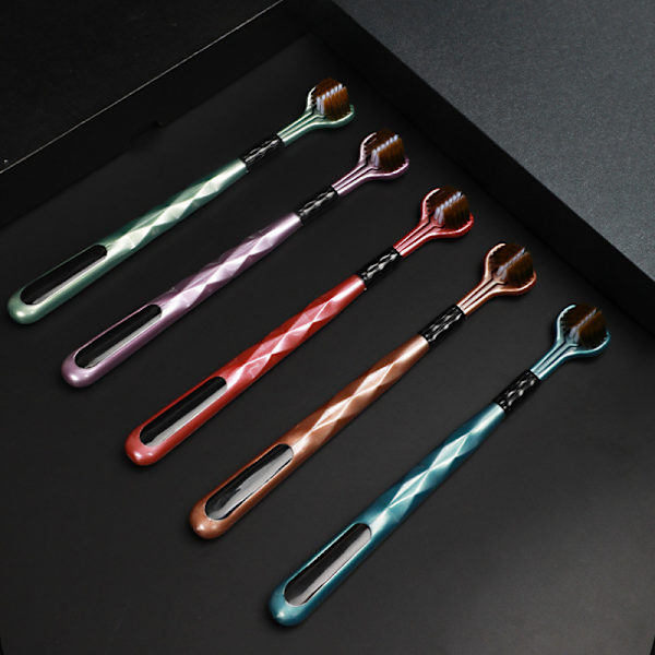 5-pakkauksen pehmeäharjainen hammasharja kolmella sivulla syväpuhdistukseen hampaille ja ikenille, kieliraapimella, polypropeeniharjakset, aikuisille 18+ (FMY) 5 pcs toothbrush