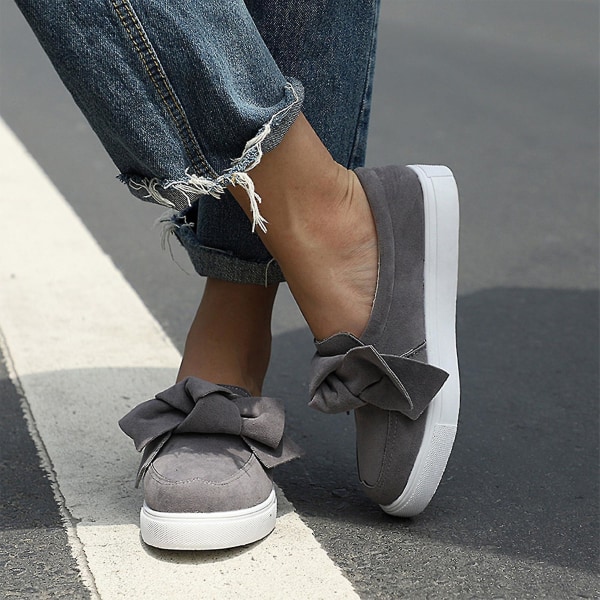 Damskor Bow Flat Trainers Slip On Sneakers Pumps Shoes (FMY) Grey 43