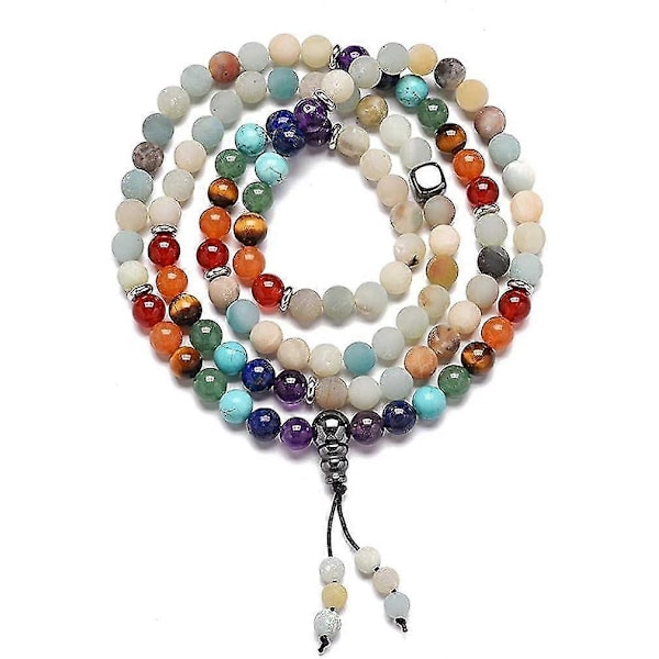 YAZILIND 108 Mala Helmet Kivinen Buddha Buddhalainen Rukousnauha Rannekorut 7 Chakra Reiki Rukous Helmillä Koristeltu Yoga Bal (FMY)