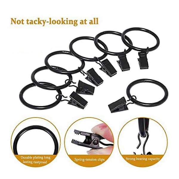 40 stk. Rustfrie Gardinringe i Mat Sort Rustfrit Stål med Klips, Gardinringe (3,8 cm (FMY) Black