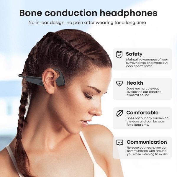 Langsdom Bs17 Open Ear Headset Vattentätt Bluetooth 5.2 trådlösa sporthörlurar Lättviktshörlurar med benledning (FMY) Black