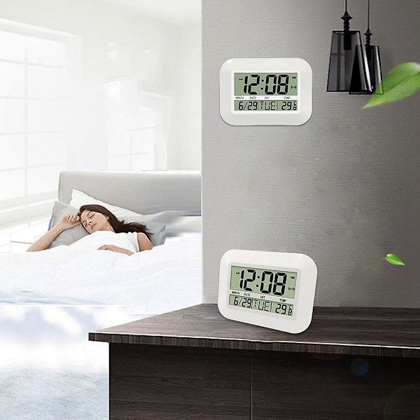 Digital Väggklocka Batteridriven Enkel Temperatur Kalender Datum Dag Kontor (FMY) White