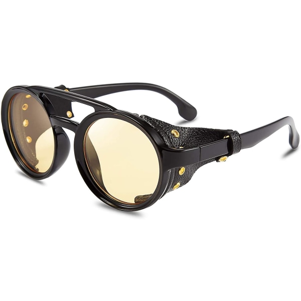 Retro runde Steampunk Solbriller Kvinner Menn Vintage Eyewear Lett plastinnfatning med skinnklær B2532