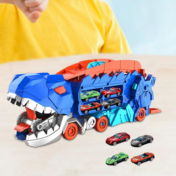 Dinosaurie Lastbil Ätande Bilar Leksak Transport Lastbil Bärare Pojkleksaker Dinosaurie Paradis Rutschkana Dinosaurie Bil Fordon Lekset Bebisar(FMY) 8 Mini Cars 43.2cmx14.3cmx17.5cm