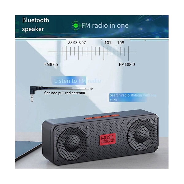 Kannettava FM-radio langaton Bluetooth 5.0 TWS -kaiutin Mini MP3-musiikkisoitin tukee TF-korttia U-levyä U BlackRed