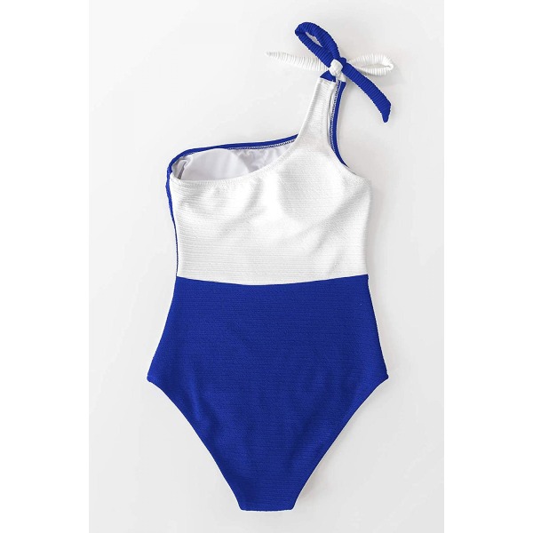Naisten yksiosainen uimapuku, värillinen, yksi olkapää, Bowknot-uimapuku, sininen valkoinen, L (FMY)