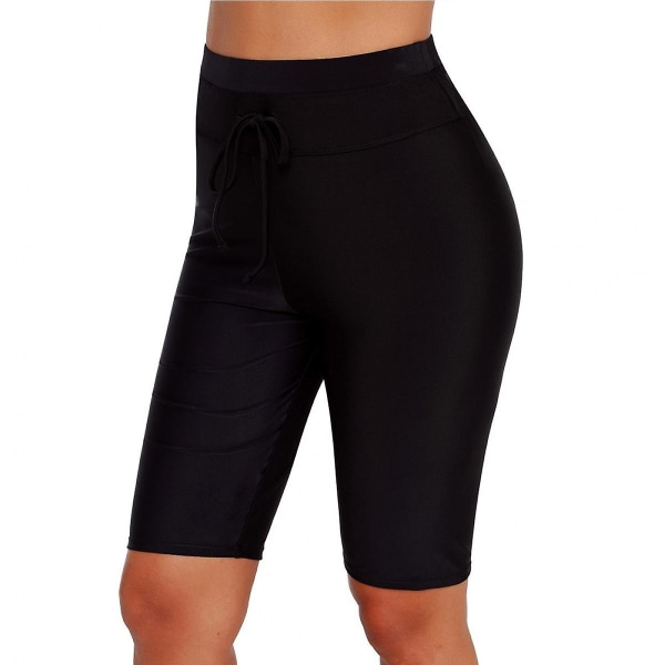 Naisten pitkät boardshort-housut, korkeavyötäröinen Tankini-uimahousut mustat shortsit (FMY)