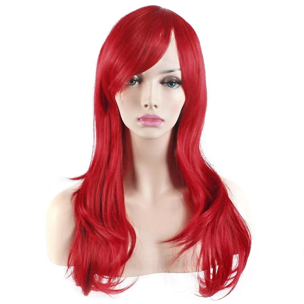 28" 70 cm modeperuker Långt vågigt lockigt hår Cosplay Peruk & Peruk Cap (röd),wz-1280 (FMY)