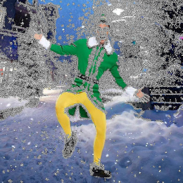 Buddy Elf-kostym för jul med byxor, jacka, skor, hatt och bälte - Andningsbart outfit för män, pojkar - Bekvämt (FMY) M