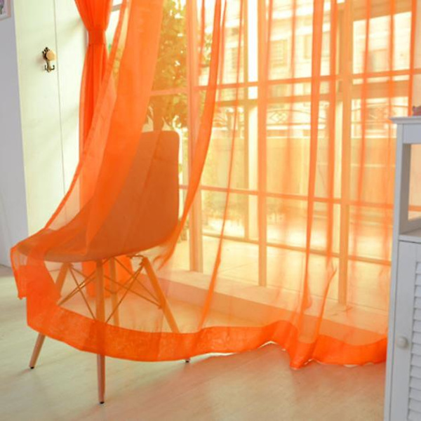 2 stk. ensfarget tyll dør- og vindusgardinpanel, gjennomsiktig skjerf, volanger eller  (FMY) Orange