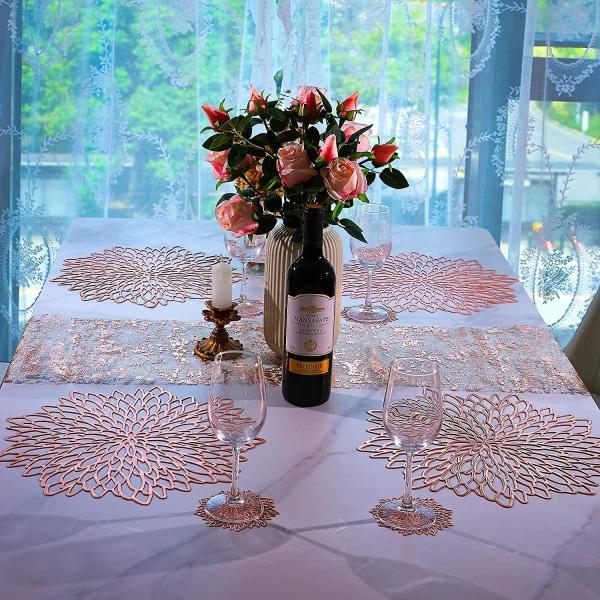 6-pak roseguld metalliske dækkeservietter Bladlamineret vinylplast spisebordsdekorationer til bryllupsfest (FMY)