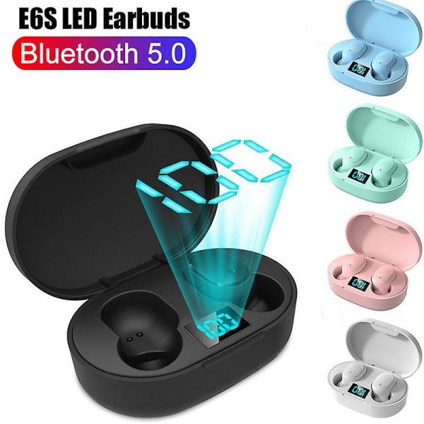 E6s Tws Fone Bluetooth-hörlurar Trådlösa hörlurar Led-display Brusreducerande öronsnäckor Med mikrofon Trådlös Pk E7 A6 Y30 Y50 I7  (FMY) i7 black