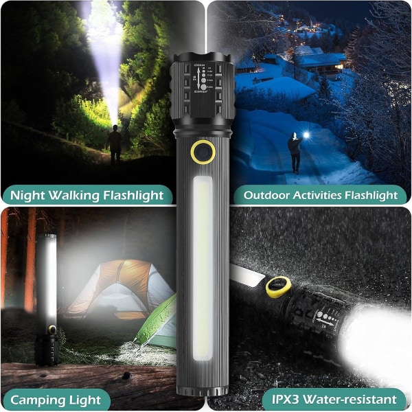 Led ficklampa, 2-pack ficklampa justerbar och zoombara ljusa ficklampor, nöduppladdningsbar led-ficklampa, 16cm (FMY)