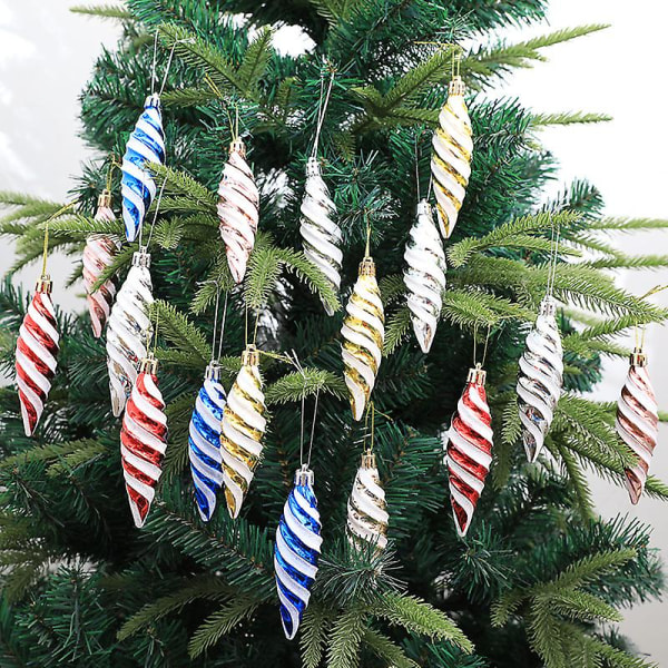 6 st/låda Julgranshänge Galvaniserad Snöflinga Julkula Godis Prydnad Nyår 2024 Heminredning Noel Present Navidad  (FMY) U-green point bottom