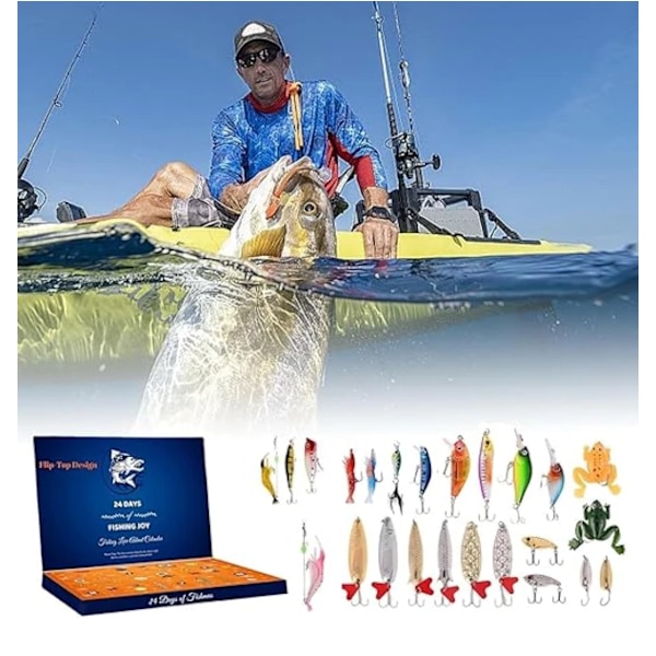 Jul 2024 Fiske Adventskalender - Fiskebeten Set, Fiskeutrustning för Vuxna Män Pojkar, Fisketillbehör (24 st)(FMY)