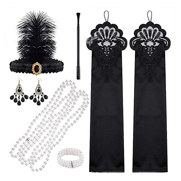1920-luvun Naisten Flapper-Asusteet Gatsby-Puku Asusteet Sarja 20-luvun Vintage Party Flapper Pääpanta Helmikaulakoru Rannekoru Korvakorut Hanskat (FMY) B