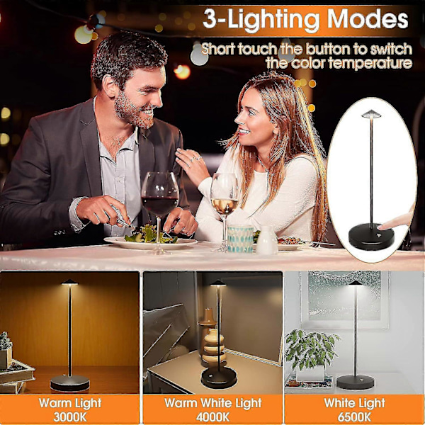 LED Touch Sladdlös Bordslampa, Uppladdningsbar Portabel Bordslampa, 3 Ljusstyrkenivåer Dimbar Skrivbordslampa för Sovrum Hem Läsa Kontor Bar (FMY) Black
