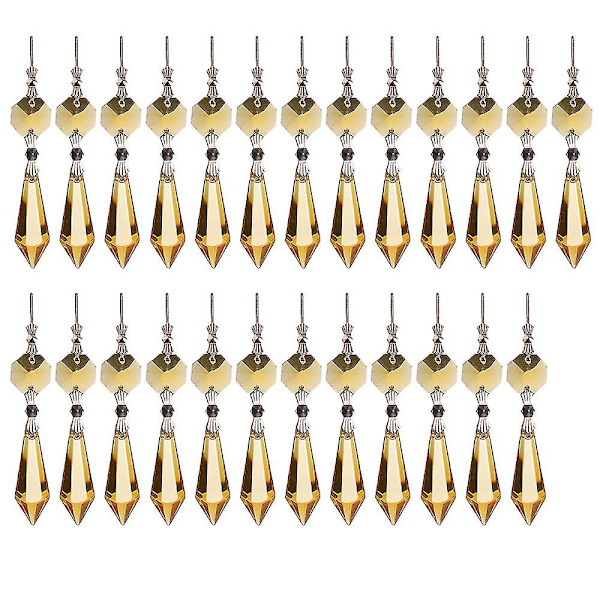 25 st Kristallprydnader Färgglada Regnbågsmakare Kristallkronor Prismor Isdroppar Hängande Dekorationer (FMY) golden