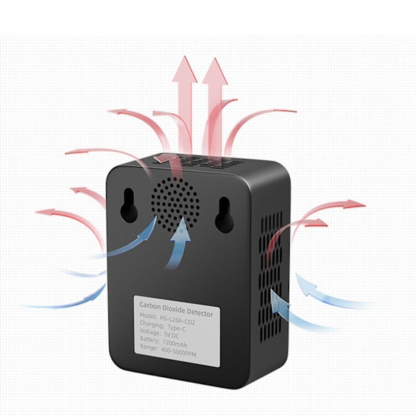 CO2-måler Luftkvalitet Temperatur Fugtighedsmåler Lufttester Bærbar 3IN1  (FMY) Black